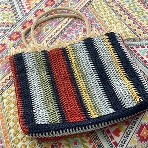 Vibrant Red and Yellow Striped Tote